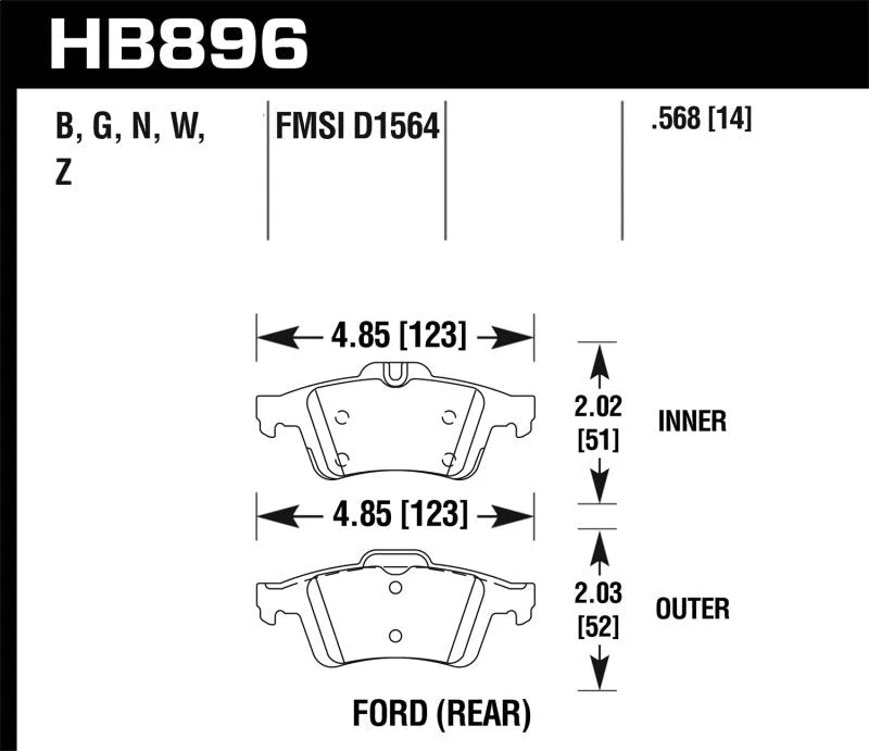 Hawk 16-18 Ford Focus RS PC Rear Brake Pads - Side View