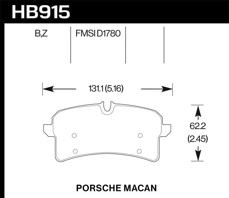 Hawk 16-18 Porsche Macan Performance Ceramic Street Rear Brake Pads - Main Product View