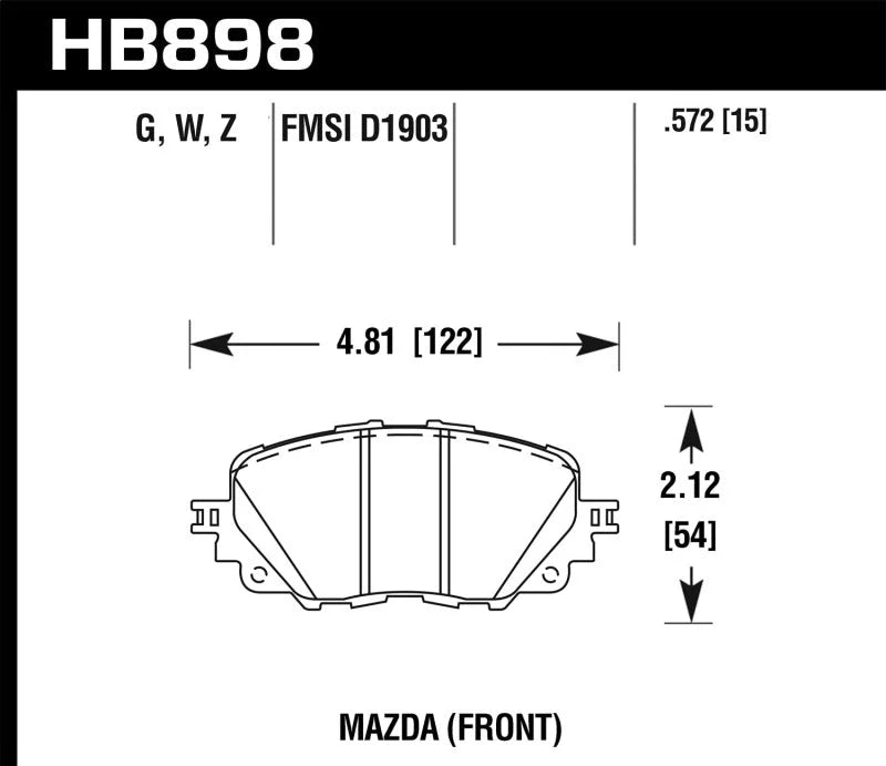 Hawk 17-19 Fiat 124 Spider Performance Ceramic Front Brake Pads - Side View