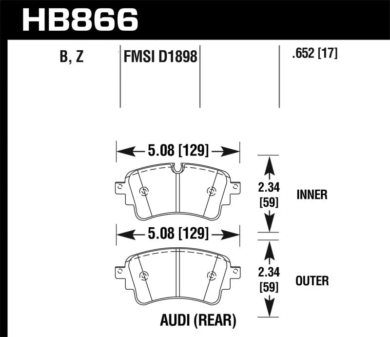 Hawk 18-19 Audi S5 HPS 5.0 Rear Brake Pads - Side View