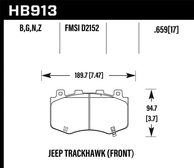 Hawk 18-19 Jeep Grand Cherokee Trackhawk HPS 5.0 Front Brake Pads - Side View
