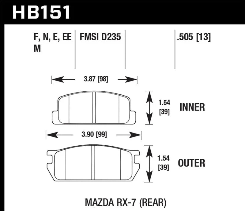 Hawk 1985 Mazda RX-7 1.1L GS Rear ER-1 Brake Pads - Side View
