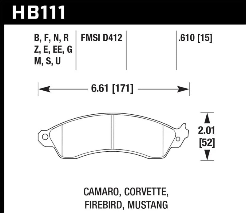 Hawk 1990-1990 Chevy Camaro Iroc-Z (w/Heavy Duty Brakes) High Perf. Street 5.0 Front Brake Pads - Main Product View