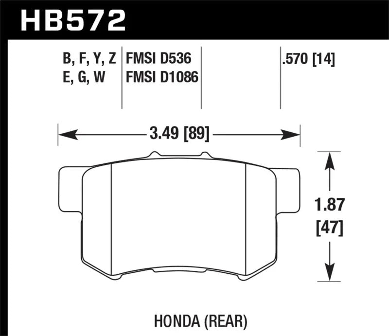 Hawk 2001-2003 Acura CL Type-S HPS 5.0 Rear Brake Pads - Side View