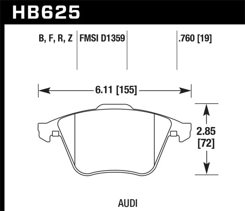 Hawk 2001-2010 Audi S3 European HPS 5.0 Front Brake Pads - Side View