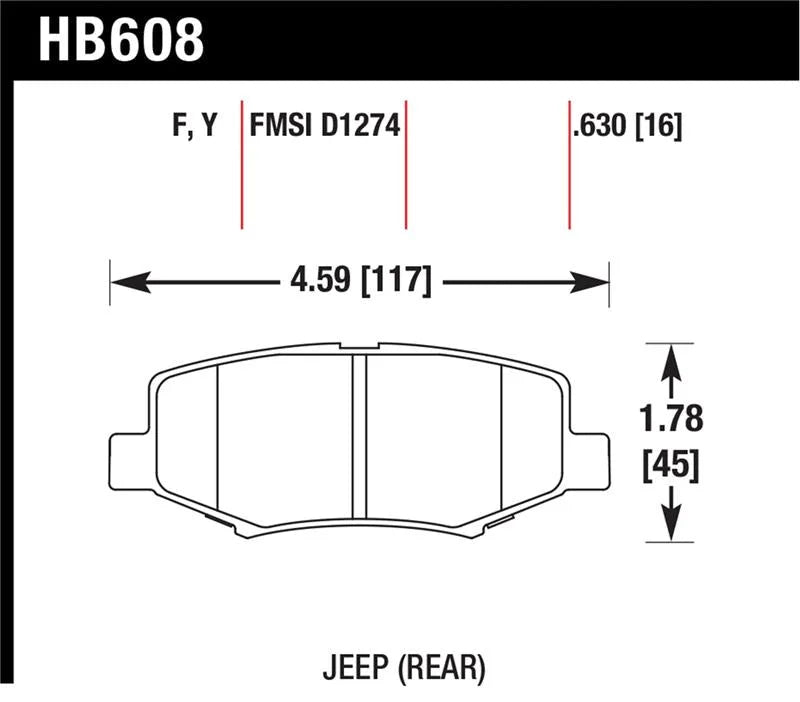 Hawk 2007-2011 Dodge Nitro R/T HPS 5.0 Rear Brake Pads - Back View