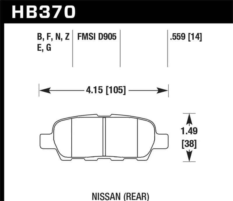 Hawk 2010-2013 Infiniti EX35 HPS 5.0 Rear Brake Pads - Main Product View