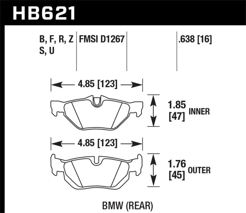 Hawk 2011-2011 BMW 125i HPS 5.0 Rear Brake Pads - Side View