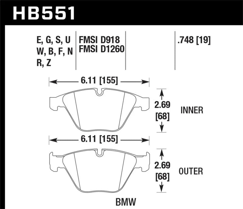 Hawk 2011 BMW 1 Series M 3.0L Base Front ER-1 Brake Pads - Side View