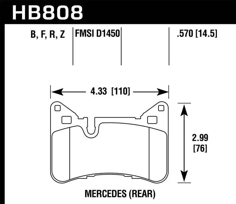 Hawk 2012-2015 Mercedes Benz C63 AMG Rear HPS 5.0 Brake Pads - Side View