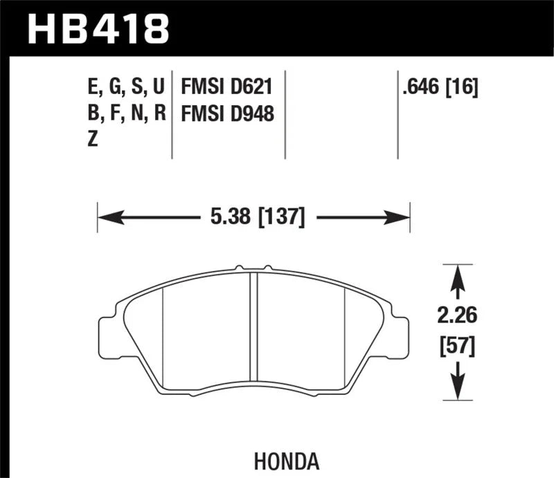 Hawk 2013-2014 Acura ILX (Hybrid) HPS 5.0 Front Brake Pads - Side View