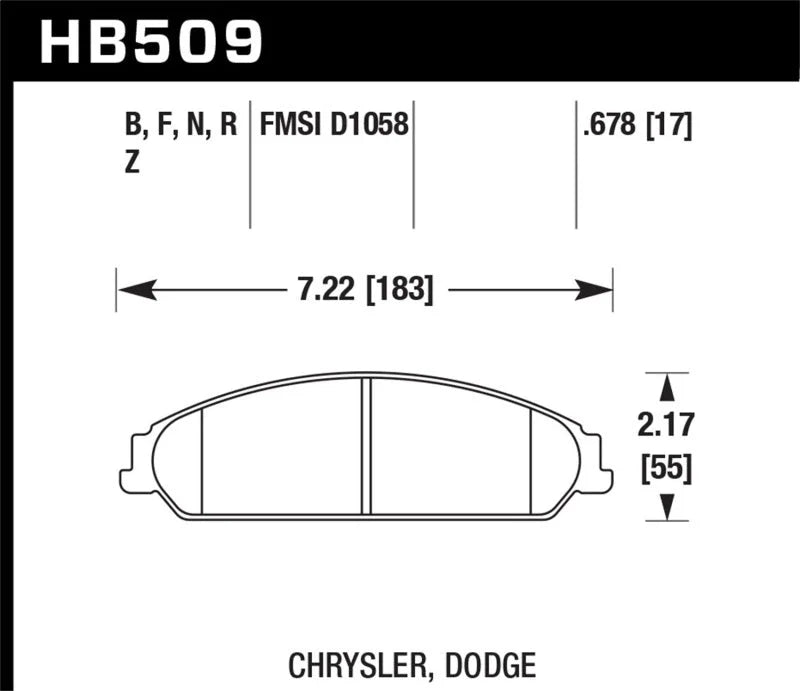 Hawk 2013-2014 Chrysler 200 (w/XR1 Brakes) HPS 5.0 Front Brake Pads - Side View