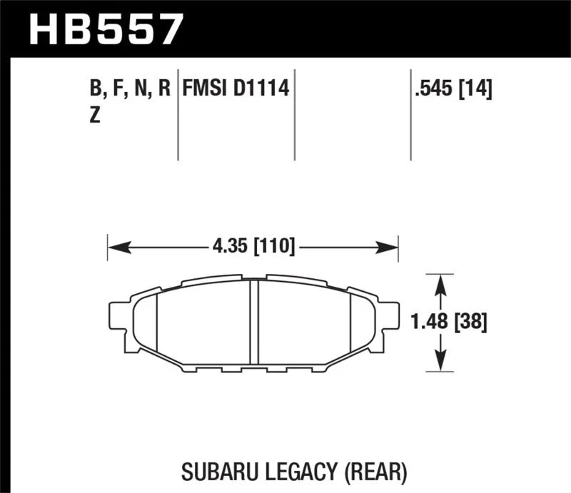 Hawk 2013-2014 Subaru BRZ Ltd (277mm Fr Disc/Solid Rr Disc) High Perf. Street 5.0 Rear Brake Pads - Main Product View