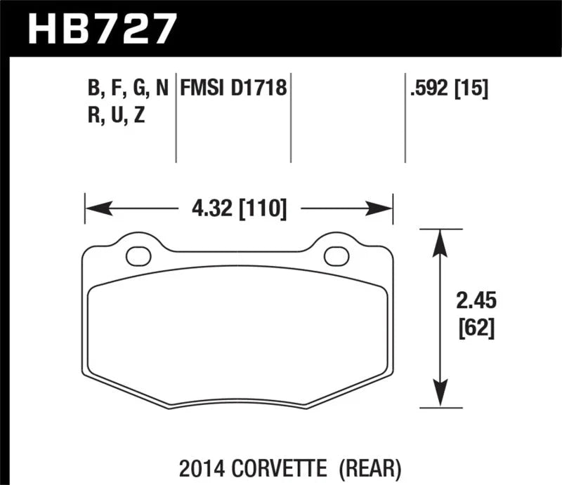 Hawk 2014 Chevrolet Corvette PC Rear Brake Pads - Main Product View