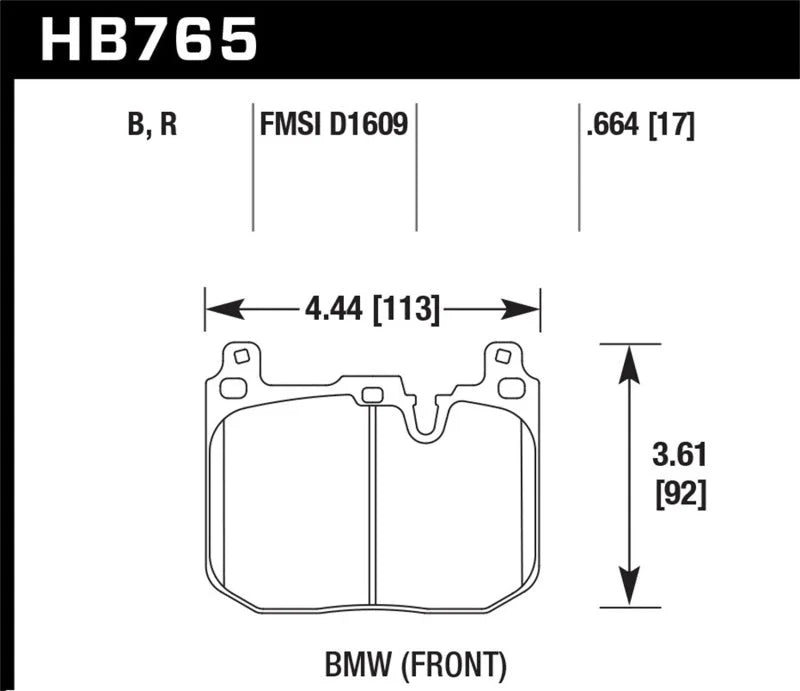 Hawk 2017 BMW 440i/M2-4 Black HP Plus Front Brake Pads - Side View