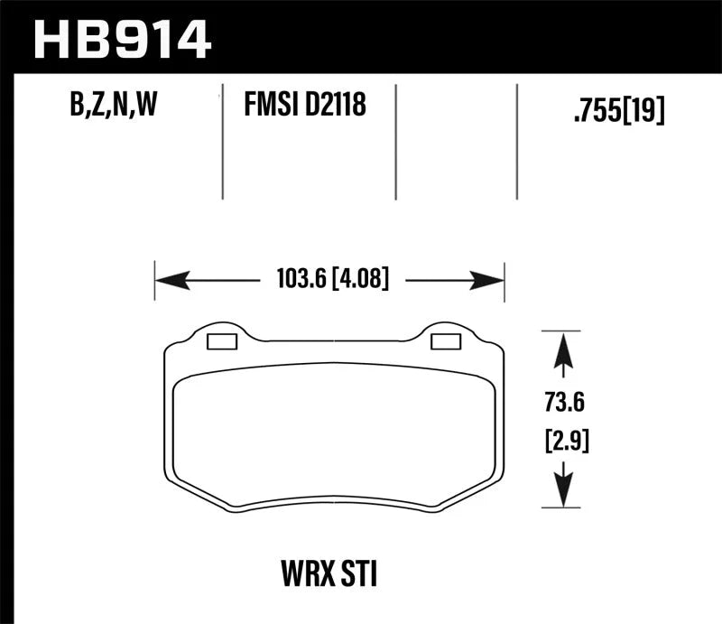 Hawk 2018 Subaru WRX STI HPS 5.0 Rear Brake Pads - Side View