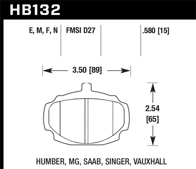 Hawk 62-81 MG MGB Front ER-1 Brake Pads - Side View