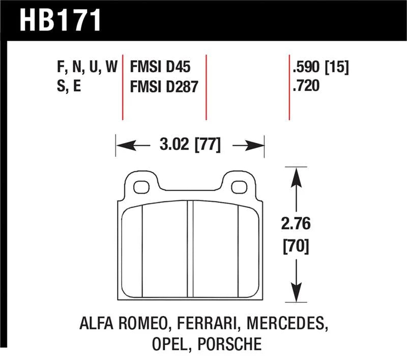 Hawk 69-77 & 84-89 Porsche 911 Blue 9012 Front Race Brake Pads - Side View