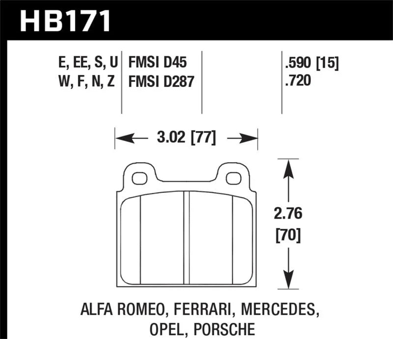 Hawk 69-77 & 84-89 Porsche 911 DTC-70 Front Race Brake Pads - Main Product View