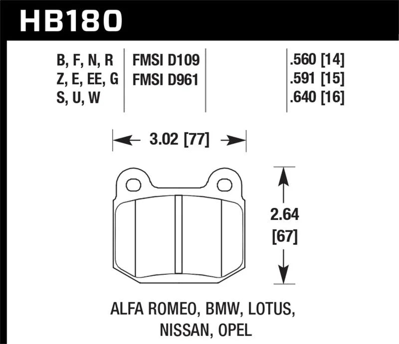 Hawk 77-82 BMW 320I / 83-90 Alfa Romeo Spider / 84-86 Alfa Romeo Spider HPS Street Rear Brake Pads - Side View