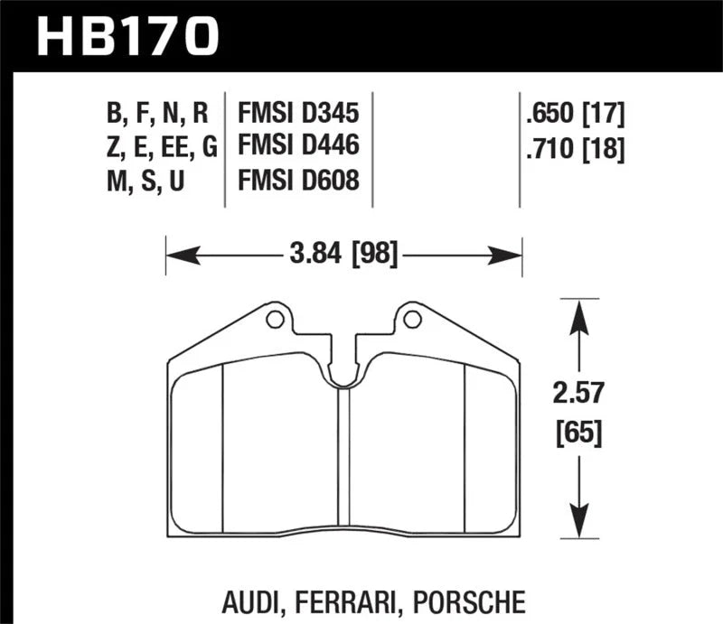 Hawk 79-99 Porsche 911 / 86-95 Porsche 928 / 86-94 Porsche 944 Turbo DTC-60 Race Rear Brake Pads - Side View