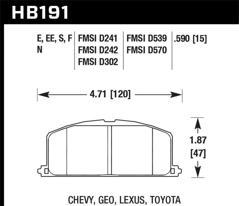 Hawk 86-88 Chevy Nova / 90-92 Geo Prizm GSI / 90-92 Prizm LSI / Toyota (Various) Race Front Brake Pa - Back View