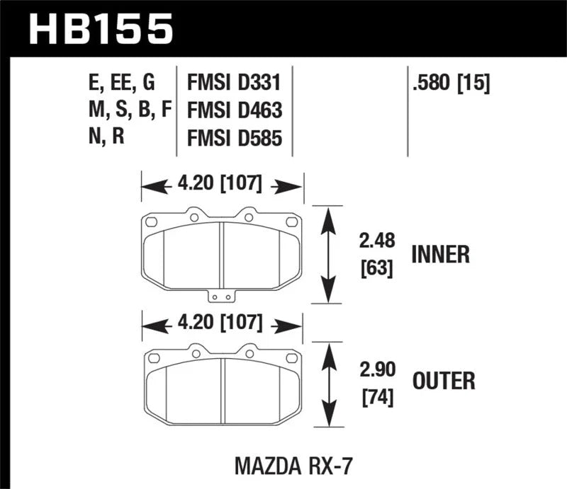 Hawk 86-95 Mazda RX-7 DTC-60 Race Front Brake Pads - Main Product View