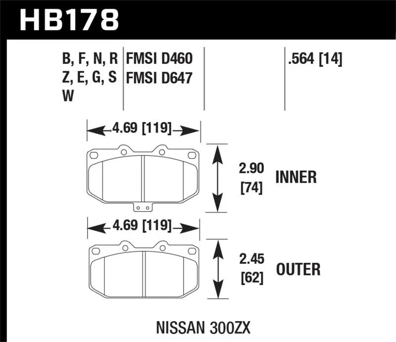 Hawk 90-96 Nissan 300ZX 3.0L 2+2 Front ER-1 Brake Pads - Side View