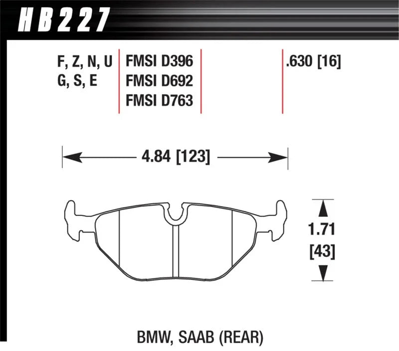 Hawk 92-98 BMW 318i DTC-30 Race Rear Brake Pads - Side View