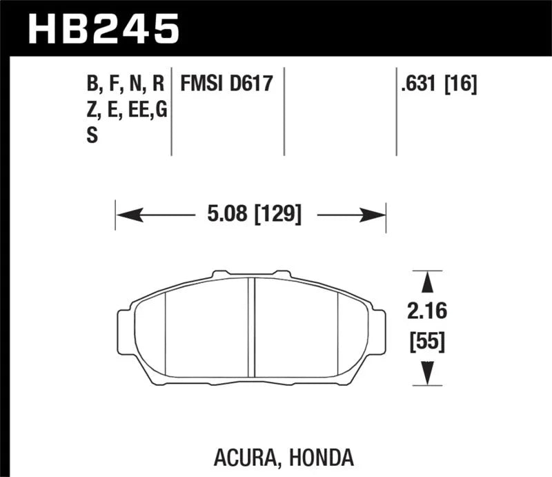 Hawk 94-01 Acura Integra (excl Type R)  DTC-60 Race Front Brake Pads - Side View