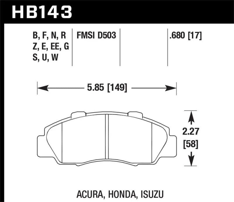 Hawk 97-01 Honda Prelude Performance Ceramic Street Front Brake Pads - Main Product View