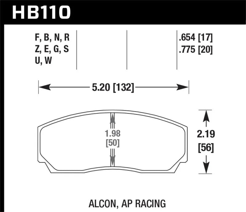 Hawk AP CP3307 / CP5040-5S4 / CP5200 (SC250) Caliper DTC-60 Race Brake Pads - Side View