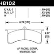 Load image into Gallery viewer, Hawk AP Racing 6 / Sierra/JFZ / Wilwood 7520 DTC-70 Race Rear Brake Pads - Side View
