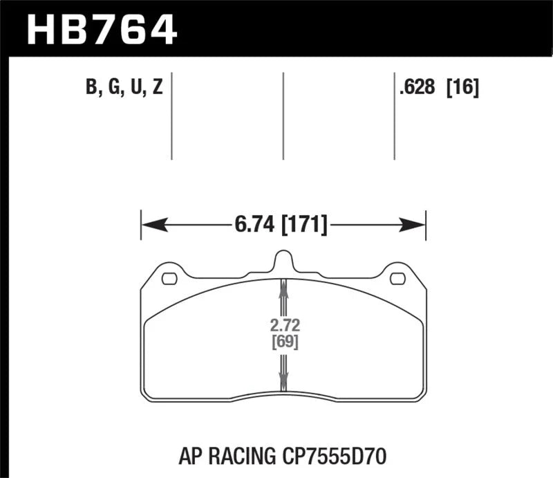 Hawk AP Racing CP7555D70 DTC-60 AP Racing Brake Pads - Back View