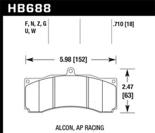 Load image into Gallery viewer, Hawk AP Racing/Alcon Performance Ceramic Racing Front Brake Pads w/0.710in Thickness - Side View