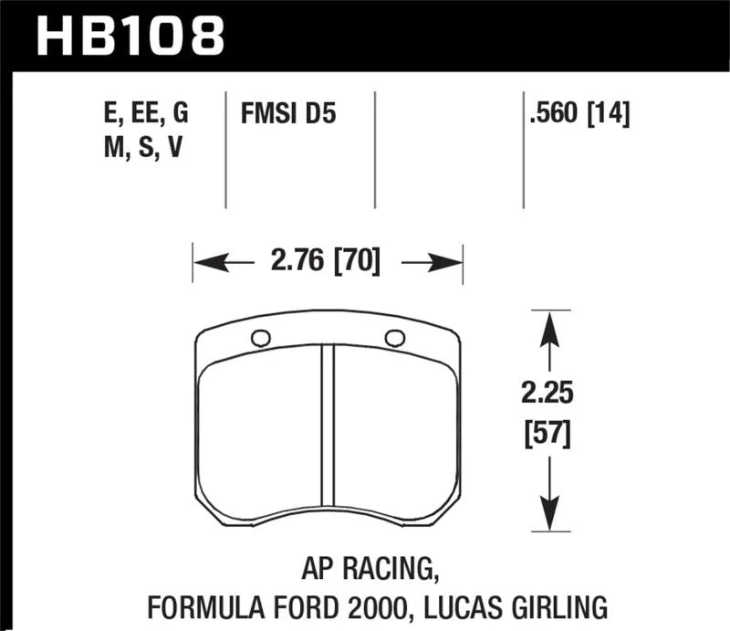 Hawk AP Racing/FF 2000 14mm DTC-60 Rear Race Brake Pads - Back View