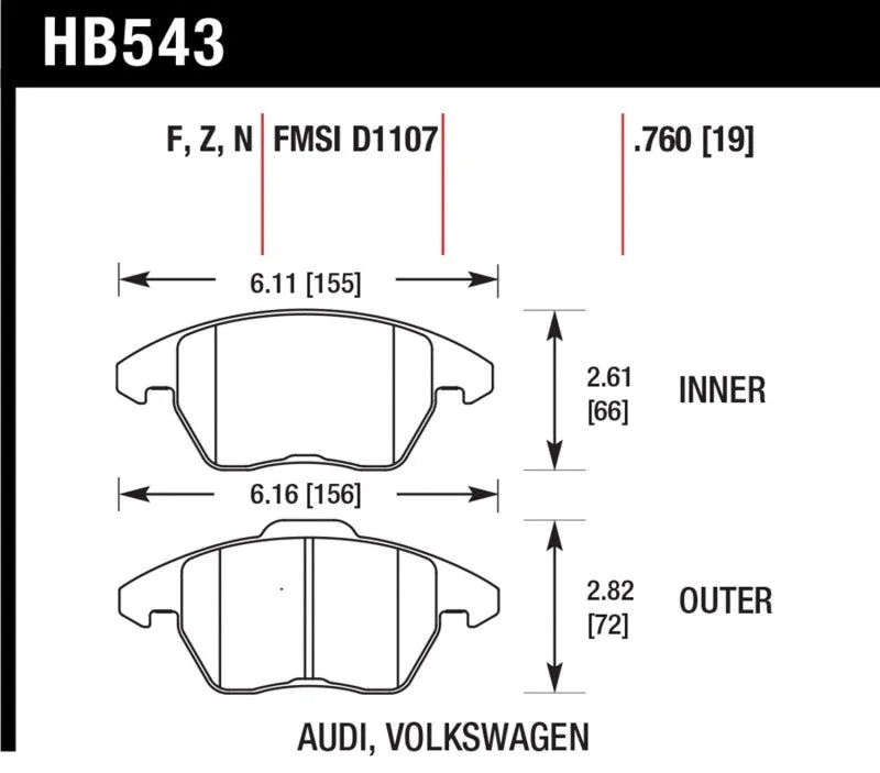 Hawk Audi A3 Quattro / VW EOS / Golf / Jetta / Passat / Rabbit Performance Ceramic Front Brake Pads - Main Product View