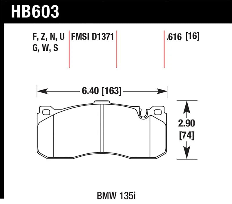 Hawk BMW 135i HP+ Street Front Brake Pads - Back View