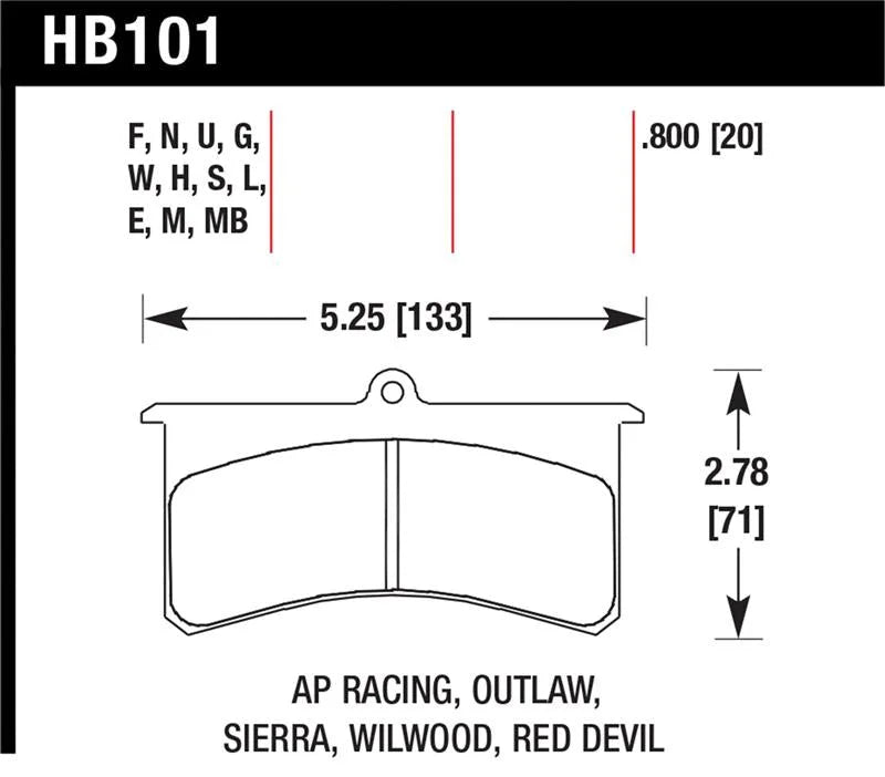 Hawk Blue 9012 Wilwood SL/AP Racing/Outlaw 20mm Race Brake Pads - Side View