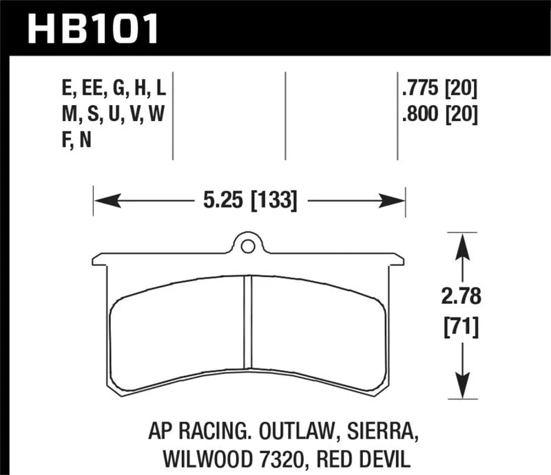 Hawk Blue 9012 Wilwood SL/AP Racing/Outlaw 20mm Race Brake Pads - Back View