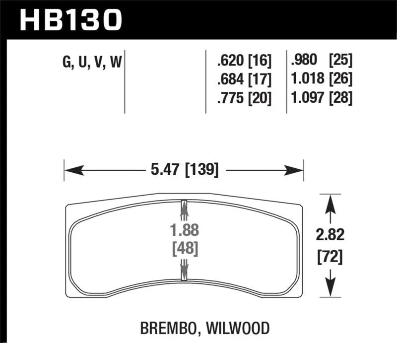 Hawk DTC-50 Alcon 20mm Race Brake Pads - Side View