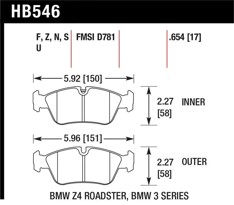 Hawk DTC-70 Brake Pads 98-02 BMW Z3/03-08 BMW Z4 - Back View