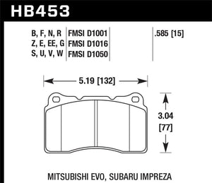 Hawk DTC-80 04-15 Subaru Impreza WRX/STI, 02-06/08-14 Mitsubishi Lancer Evo Front Brake Pads - Side View