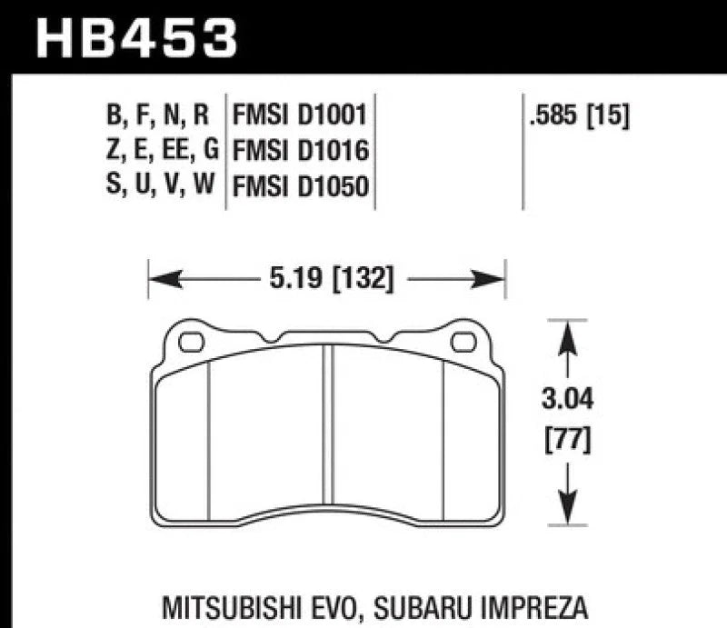Hawk ER-1 Front Motorsport Brake Pads 03-06 Evo / 04-09 STi / 10+ Camaro SS (Brembo) - Back View