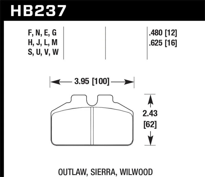Hawk Ferro-Carbon Black Brake Pads - 12.192mm Pad Thickness - Side View