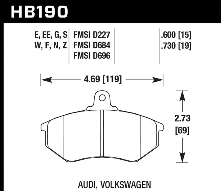 Hawk Performance HP+ Street Brake Pads fits 19841987 19931999 Audi...