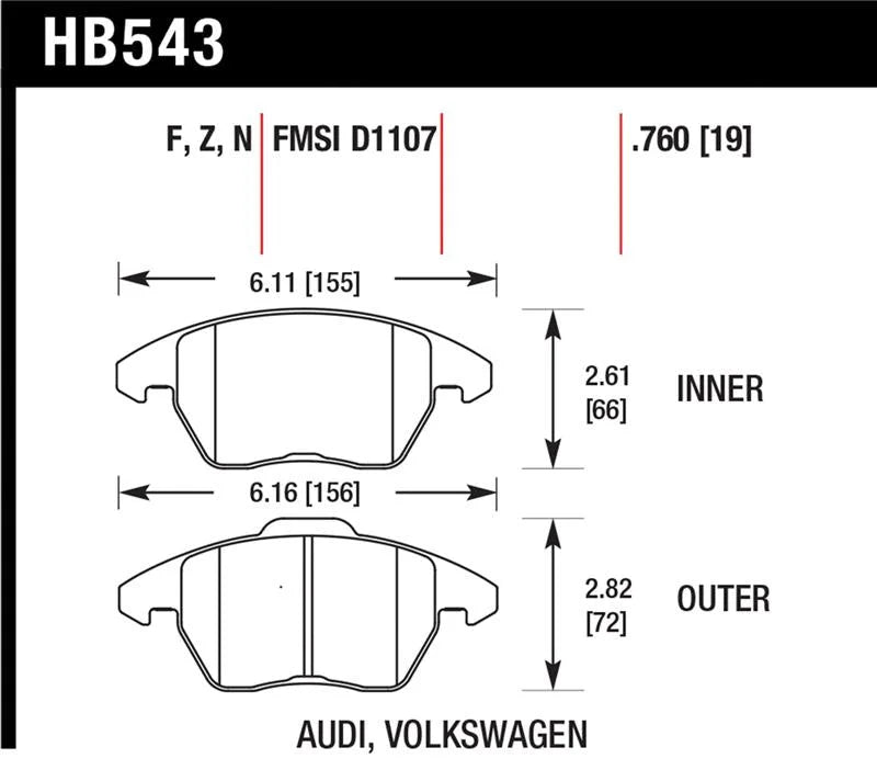 Hawk HP+ Street Brake Pads - Side View