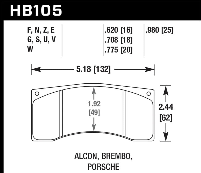 Hawk Performance Alcon B Caliber Performance Ceramic Street Brake Pads - Side View