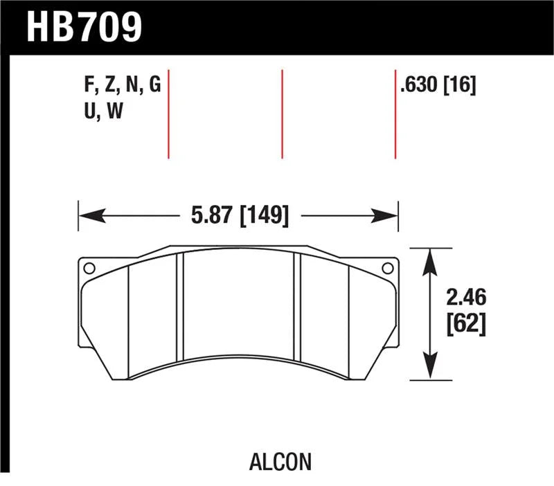 Hawk Performance Alcon Mono 6, Model 4497 DTC-70 Race Brake Pads - Back View