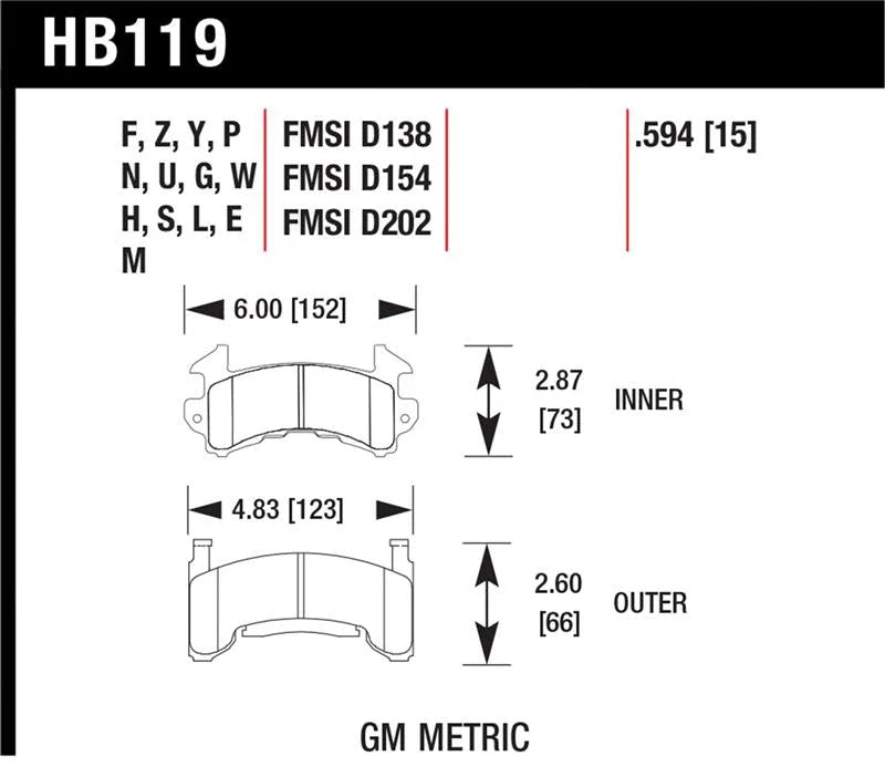 Hawk Performance Ceramic Street Brake Pads fits 1978-2003 Buick / Cadillac / Chevrolet - Side View